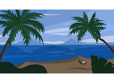 landscape adobeillustrator beach blue boat coconut green illustration landscape mountain palm sea sky vacation vector