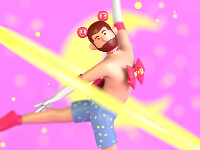 Sailor Moon 3d beard boots bowknot c4d cinema4d cute dance darg queen halo illustrator jump ladies magic moon pink planet rabbit red eyes shinning