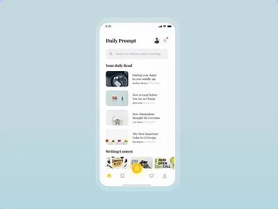 Daily Prompt Prototype animation apps article book clean mobile novel poster prototype read reading app simple startup ui ux write yellow