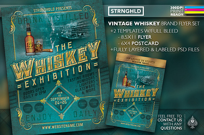 Vintage Whiskey Flyer Template Set flyer gold grunge retro template vintage whiskey and branding