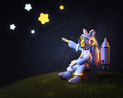 Counting stars astronaut c4d design space star