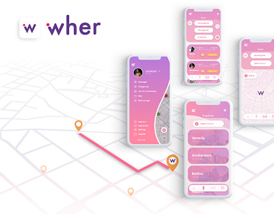 Wher - UI/UX Concept App adobe xd adobexd after effects app app concept code coding color palette colors contest design digital flutter illustration ui uiux ux ux design uxdesign