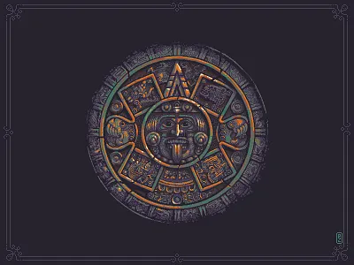 Aztec sun stone 🌞 (Piedra del Sol)[pixel art] aseprite aztec calender civilization game art illustration maya native american pixel art pixelart pixels