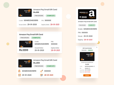 Info Cards appdesign card info design gift card gift card details ui uidesign