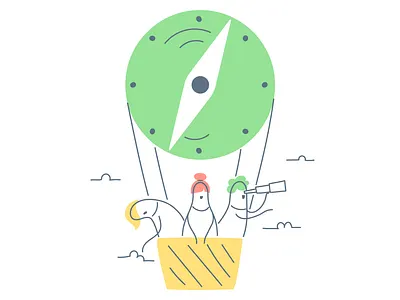 Find Your Way air balloon cartoon clean compass discovery flat design graphic design icon illustration journey line lineart minimal outline travel trip ui vector web web design