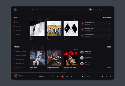 Music Dashboard dark mode darkmode music music app ui design web design webdesign