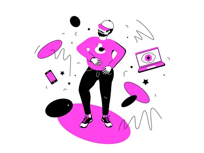 Make design and dance abstract circle design duck eye flat hands illustration jeans laptop man phone snickers star vector wave web web illustrat