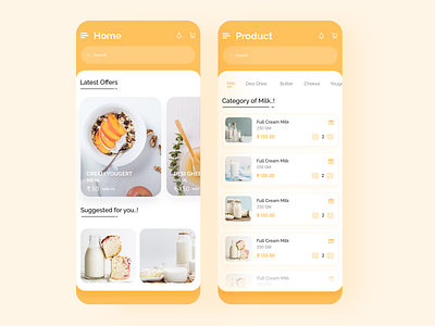 Milk Products App app design app ui application design cards checkout color dashboard design freshmilk interface ios menu mobile product ui ui ux ux