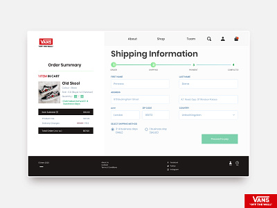 Vans' Checkout Page adobe ilustrator adobe xd app design checkout form checkout page off the wall old skool shoes app sneakers vans web website website concept website design