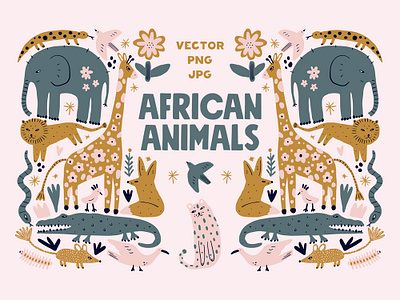 Safari Animals Kids Clipart Bundle animals bundle clipart illustration modern neutral nursery pastel set terracotta vector