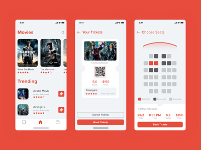 Movie Ticket Booking Mobile App adobexd appscreen booking app cinema design graphicdesign movie app ticket app ticket booking ticket booking app ui uiux uiuxdesign ux vector