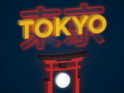 Tokyo Night 3d design illustration japan night tokyo torii travel vector wallpaper