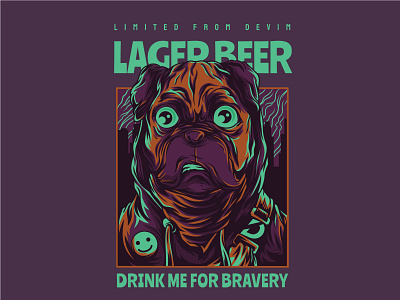 Illustration for beer bottle's labels animal artwork bottle label branding character crazy devim dog drunk figma illustration illustrator ipadpro lager beer logo merch military neon pug vector