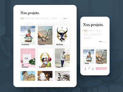 Tablette and mobile version of my agency's website agency clients communication contact design expertise folio projects team ui website