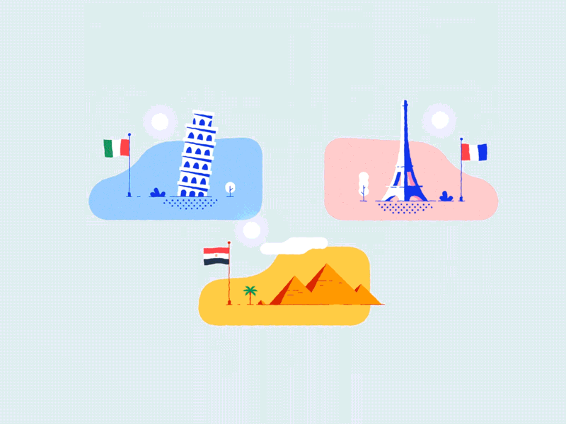 Famous Landmarks animation animation 2d egyptian eiffel flat illustration iran motion paris parse persepolis pizza tower pyramids takht jamshid