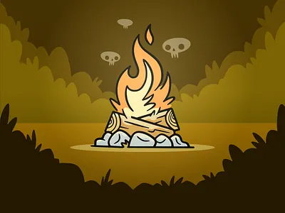 Spooky Campfire blake stevenson bush campfire camping cartoon cute fire forest hipster illustration jetpacks and rollerskates log retro rocks skulls spooky ui ux wip wood