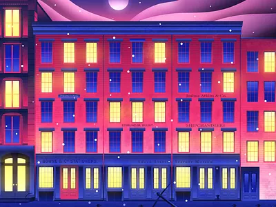 South Street Seaport Museum advertising illustration architecture city cody muir design flat flat illustration illustration illustrator lights magicmuir new york night vector