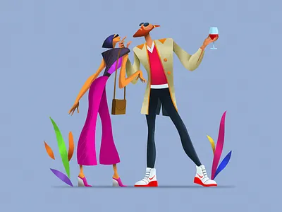 Party Couple boy couple girl hangout illustration man night party wine