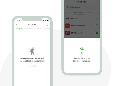 Lector. Ideas for errors app bigfoot design fireart flat icon illustration minimal mobile ui news app typography ufo ui