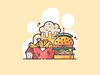 Burger and Fries adobe art burger cartoon clean color creative designer dribbble fast food flat fries graphic graphic design illustration illustrator modern portfolio shot simple