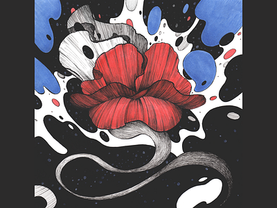 Blossom, day 3 of Magic Moon Week blob art blossom botanical art colourful blobs copic marker drawing drawing challenge flower illustration flower in space flower lips hand drawing illustration magic moon week red flower red lips space art иллюстрация рисунок маркерами