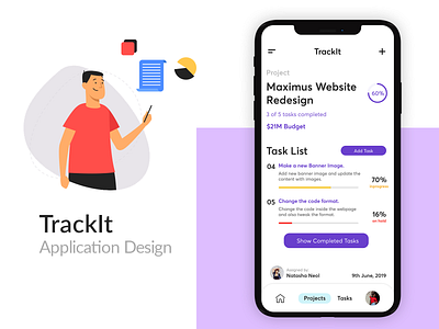 Track It - App for Project, Task & Expense management clean creative estimation expense manager expense tracker finance app flat illustration minimal mobile app money project specindia tasks