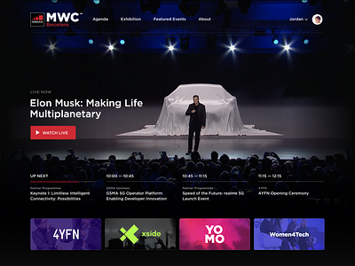 Mobile World Congress virtual conference homepage channels elon live streaming video