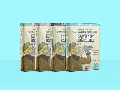 Master's Concrete Product Lineup bag design branding concrete construction design illustration packaging packaging design product line skeleton truck