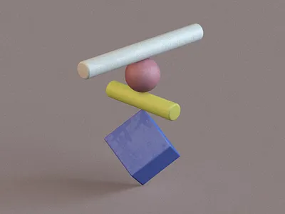 Primitive Stack 2 3d 3d art blue c4d cinema4d design illustration primitivegeometry primitives purple red render shapes white yellow