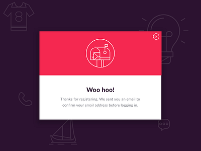 Woo hoo Popup account app app design icon mailbox modal notification pink popup purple register ui user ux