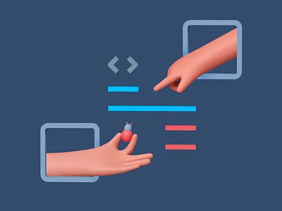 Bug hunting illustration 3d bug cinema4d code deployment hands hunting illustration team teamwork timeless udhaya