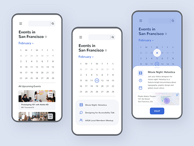 Designer Meetup App adobe xd android app calendar card challenge clean colors daily ui design event app events ios minimal mobile product design trends ui ux visual design