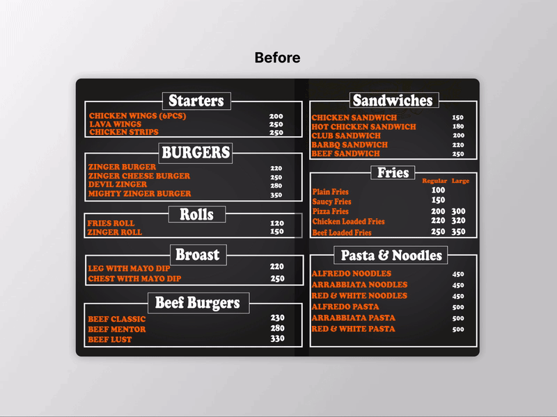 Menu design w/ Process - Figma for print! animate brochure design figma food menu process restaurant smart typography