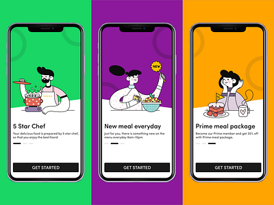 Food app Onboarding flow firsttimeuser food getstarted illustrations onboarding onlinefood ui