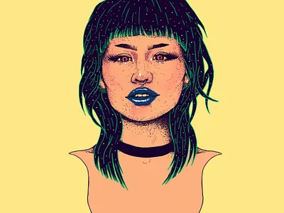 June digital drawing female illustration ink portait space