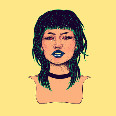 June digital drawing female illustration ink portait space