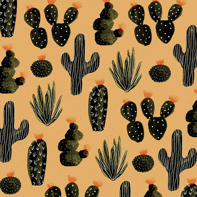 A few more cacti cacti cactus desert illustration ink orange pattern plants surface pattern texture