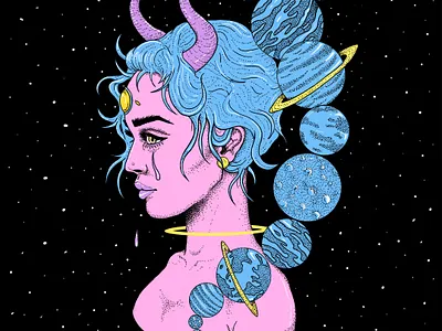 Universal Sadness digital art drawing female galaxy illustration illustration art planets poster space space babe