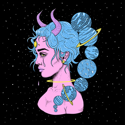 Universal Sadness digital art drawing female galaxy illustration illustration art planets poster space space babe