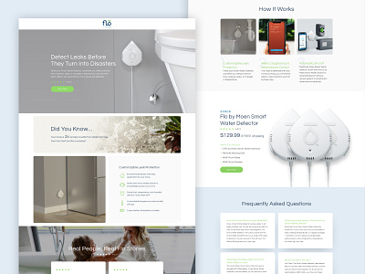 Flo Smart Water Detector Landing Page cro ecommerce lander landing landing page minimal web website