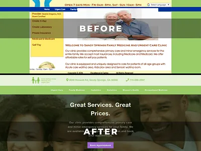 BEFORE and AFTER Family Med and Urgent Care mobile design redesign redesign concept responsive design thompsonconcepts ui design ux design web design