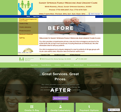 BEFORE and AFTER Family Med and Urgent Care mobile design redesign redesign concept responsive design thompsonconcepts ui design ux design web design
