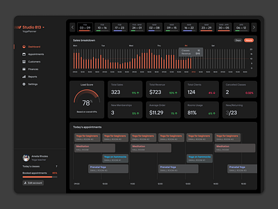 Dark mode for YogaPlanner appointment management b2b backoffice crm dark dark app dark mode dark theme dark ui dashboard erp night saas ui