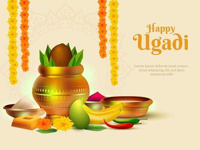 Ugadi banana design flowers free fruit illustration ugadi vector