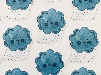 Happy Rain Cloud Decal Stickers cloud cute decal illustration kawaii rain sticker stickermule watercolor