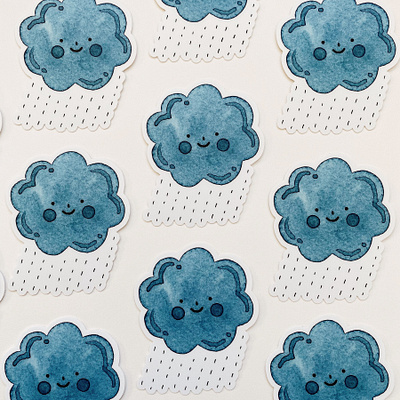 Happy Rain Cloud Decal Stickers cloud cute decal illustration kawaii rain sticker stickermule watercolor