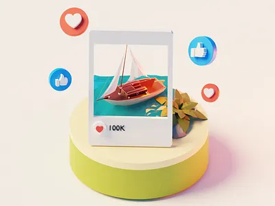 Vacation 3d boat design illustration tree water