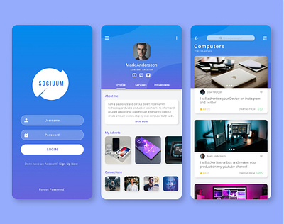 Sociuum App - Influencers & Marketing app design logo marketing mobile ui ux