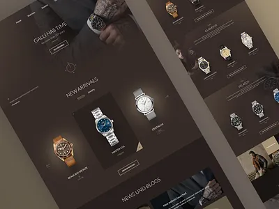 Luxurious Watches Reatiler Website Design brown clean collection dark ecommerce gold gradient jewelry luxury product retail shop sophisticated swiss watches web design