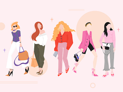 Fashion looks apparel apparel design chic color design fashion flat design flatillustration girls hair hairstyle illustraion illustrator shoes women